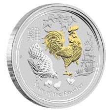 SII 2017 Rooster 1oz Silver Gilded Edition