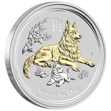 2018  Dog 1oz Silver Gilded Edition