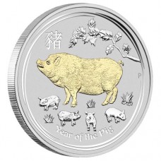 Lunar SII 2018 Pig 1oz Silver Gilded Edition 
