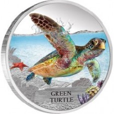 ENDANGERED AND EXTINCT - GREEN TURTLE 2014 1OZ SILVER PROOF COIN