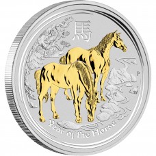 AUSTRALIAN LUNAR II 2014 YEAR OF THE HORSE 1OZ SILVER GILDED EDITION